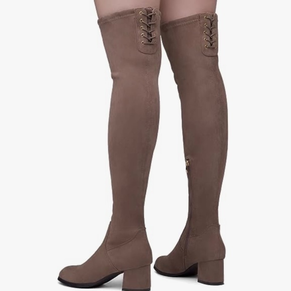 Womens Caraa Over The Knee Thigh High Boots Low Block Chunky Heel Long Stretch F - Picture 2 of 2